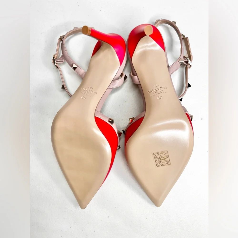 NWT Valentino Garavani Kitten Sling Back Rockstud Pump Heels Size 40/ 9.5 - Picture 8 of 10
